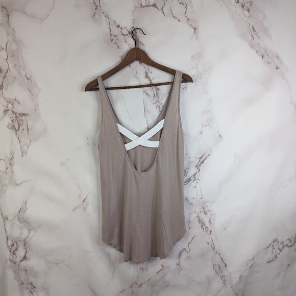 Victoria Secret Tank Top Small Brown Cross Cross Back White Strappy Soft Cut Out - Picture 1 of 11
